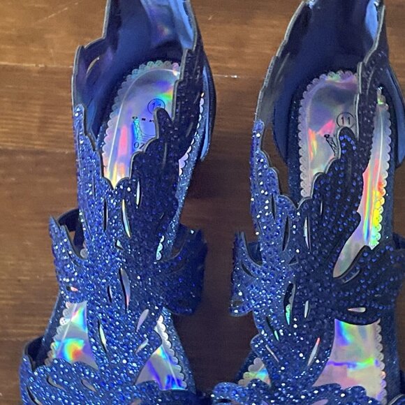 Womens Wedding Bridal Low Heel Glitter Rhinestone Dress Casual Sandal Shoes 11 - Picture 4 of 14